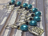 Teal Stitch Marker Set for Knitting with Purse Charm, Gift for Knitters, Snag Free