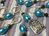 Teal Stitch Marker Set for Knitting with Purse Charm, Gift for Knitters, Snag Free