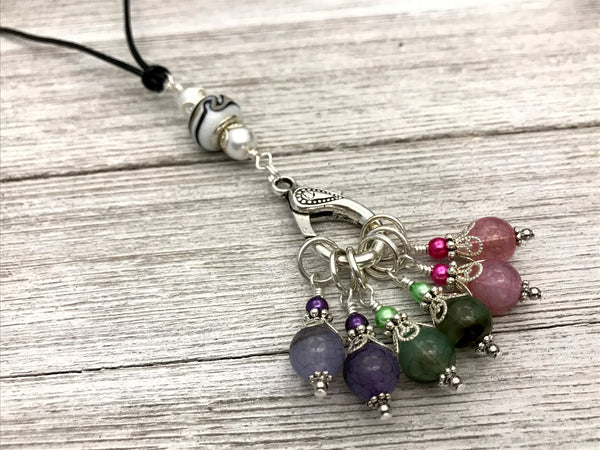Pastel Stitch Marker Necklace | Leather Cord | Gifts for Knitters | Snag Free | FREE US SHIPPING