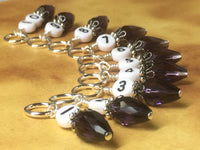 Crystal Teardrop Number Stitch Marker Set for Knitting or Crochet, Progress Keeper, Gift for Knitter