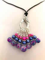 Stitch Marker Necklace for Knitting on Adjustable leather Cord, Includes 7 Knitting Markers