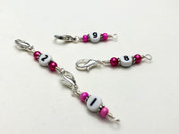 Pink Numbered Stitch Marker Set | Knitters Gift | Removable Progress Keepers | Counts 0-99