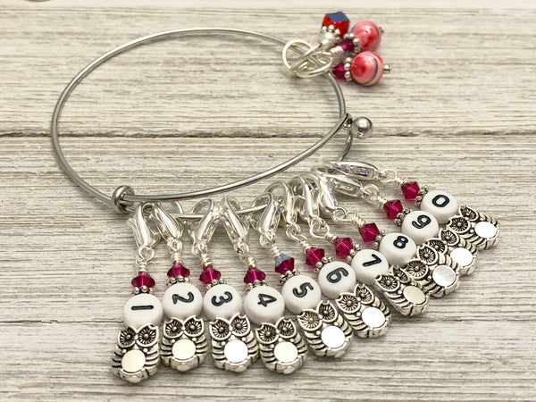 Numbered Owl Stitch Marker Bracelet