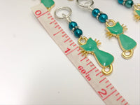Jade Green Cats Stitch Marker Set, Sizes US3 to US15