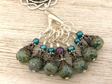 Teal Bird Stitch Marker Necklace | Gifts for Knitters | 7 Snag Free Speckled Stitch Markers | FREE US SHIPPING