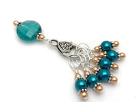 Aqua Gold Stitch Marker Set with Holder | Gift for Knitters | Snag Free Knitting Markers