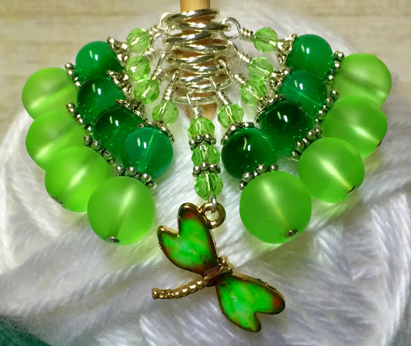 Green Dragonfly Stitch Marker Set, Gifts for Knitters