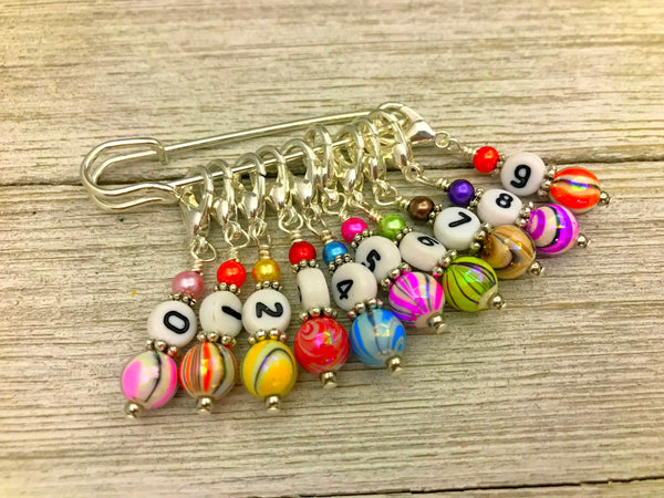 Rainbow Stripe Numbered Stitch Marker Set | Knitters Gift | Removable Progress Keeper