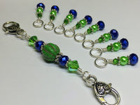 Navy & Green Stitch Marker Set with Holder  | Snag Free | Gift for Knitters | Sizes US3-US15 | FREE US SHIPPING