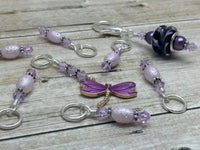 Purple Dragonfly Stitch Marker Holder & Snag Free Knitting Charms