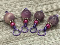 Purple Jade Stitch Markers for Knitting, Gifts for Knitters, Snag Free Rings Fit US3-US17