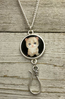 White Kitten Portuguese Knitting Yarn Holder Necklace |  Gift for Knitters | Sterling Silver Chain or Leather Cord | Adjustable