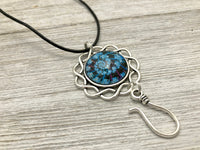 Blue Fractal Portuguese Knitting Necklace, Adjustable