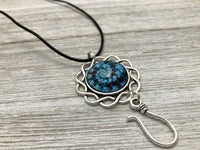 Blue Fractal Portuguese Knitting Necklace, Adjustable