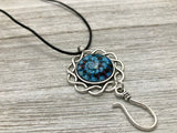 Blue Fractal Portuguese Knitting Necklace, Adjustable