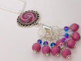 Pink Swirl Stitch Marker Necklace, Includes 7 Markers,Choose Leather Cord or Silver Chain