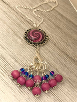 Pink Swirl Stitch Marker Necklace, Includes 7 Markers,Choose Leather Cord or Silver Chain