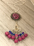 Pink Swirl Stitch Marker Necklace, Includes 7 Markers,Choose Leather Cord or Silver Chain