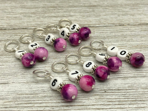 Magenta Jade Number Stitch Markers, Optional Holder Available
