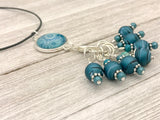 Teal Paisley Stitch Marker Necklace & Snag Free Knitting Markers, Adjustable