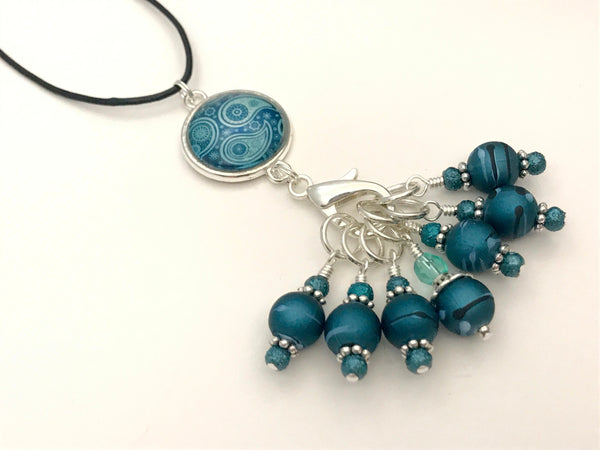 Teal Paisley Stitch Marker Necklace & Snag Free Knitting Markers, Adjustable