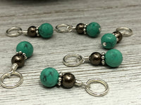 Turquoise & Chocolate Snag Free Stitch Marker Charms | Knitting Progress Keepers | Gifts for Knitters | US3-US17 | Optional Matching Holder