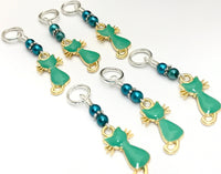 Jade Green Cats Stitch Marker Set, Sizes US3 to US15
