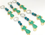 Jade Green Cats Stitch Marker Set, Sizes US3 to US15