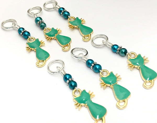 Jade Green Cats Stitch Marker Set, Sizes US3 to US15