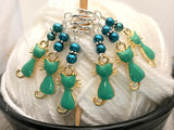 Jade Green Cats Stitch Marker Set, Sizes US3 to US15