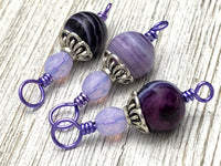Striped Agate Stitch Markers on Purple Wire, Gifts for Knitters