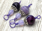 Striped Agate Stitch Markers on Purple Wire, Gifts for Knitters