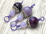 Striped Agate Stitch Markers on Purple Wire, Gifts for Knitters