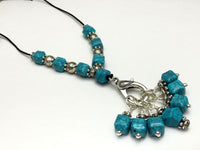 Turquoise Blue Stitch Marker Necklace on Adjustable Leather Cord | Gifts for Knitters | 7 Snag Free Markers