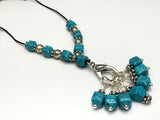 Turquoise Blue Stitch Marker Necklace on Adjustable Leather Cord | Gifts for Knitters | 7 Snag Free Markers