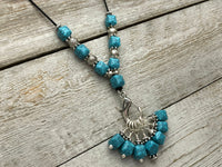 Turquoise Blue Stitch Marker Necklace on Adjustable Leather Cord | Gifts for Knitters | 7 Snag Free Markers
