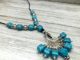 Turquoise Blue Stitch Marker Necklace on Adjustable Leather Cord | Gifts for Knitters | 7 Snag Free Markers