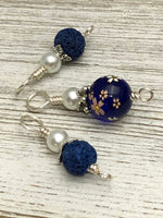Flowers on Cobalt Snag Free Stitch Markers for Knitting | Gifts for Knitters | Optional Matching Holder Available