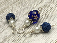 Flowers on Cobalt Snag Free Stitch Markers for Knitting | Gifts for Knitters | Optional Matching Holder Available