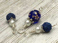 Flowers on Cobalt Snag Free Stitch Markers for Knitting | Gifts for Knitters | Optional Matching Holder Available