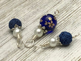 Flowers on Cobalt Snag Free Stitch Markers for Knitting | Gifts for Knitters | Optional Matching Holder Available