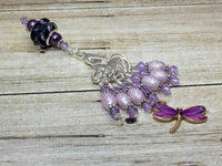 Purple Dragonfly Stitch Marker Holder & Snag Free Knitting Charms