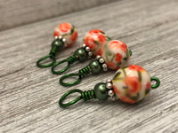 Peach Roses Snag Free Stitch Markers, Made in Sizes from US3 to US17