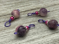 Purple Jade Stitch Markers for Knitting, Gifts for Knitters, Snag Free Rings Fit US3-US17