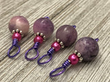 Purple Jade Stitch Markers for Knitting, Gifts for Knitters, Snag Free Rings Fit US3-US17