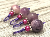 Purple Jade Stitch Markers for Knitting, Gifts for Knitters, Snag Free Rings Fit US3-US17