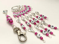 Pink Numbered Stitch Marker Set | Knitters Gift | Removable Progress Keepers | Counts 0-99