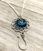 Blue Fractal Portuguese Knitting Necklace, Adjustable