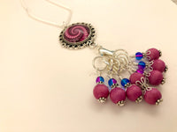 Pink Swirl Stitch Marker Necklace, Includes 7 Markers,Choose Leather Cord or Silver Chain