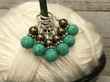 Turquoise & Chocolate Snag Free Stitch Marker Charms | Knitting Progress Keepers | Gifts for Knitters | US3-US17 | Optional Matching Holder